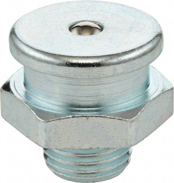 Umeta - Straight Head Angle, M10x1 Metric Steel Button-Head Grease Fitting - 22mm Hex, 23.5mm Overall Height, 9.5mm Shank Length, Zinc Plated Finish - USA Tool & Supply