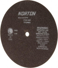 Norton - 8" 60 Grit Aluminum Oxide Cutoff Wheel - 1/16" Thick, 1/2" Arbor, 5,730 Max RPM, Use with Stationary Grinders - USA Tool & Supply