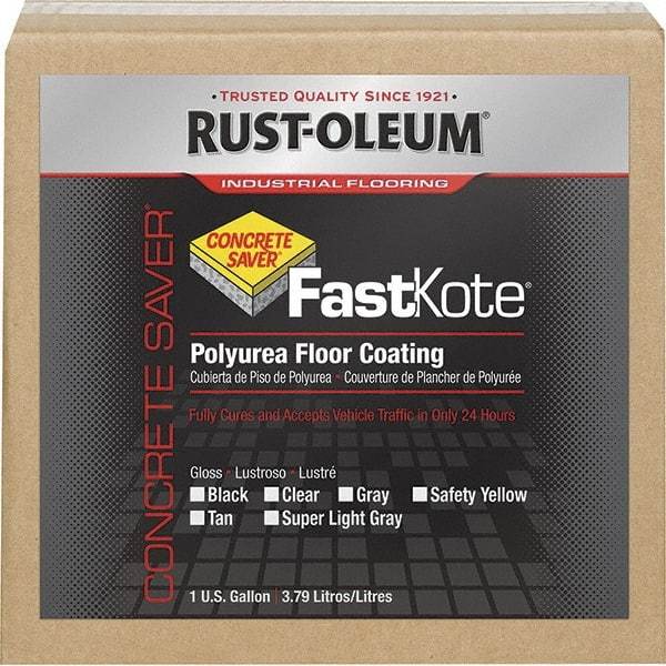 Rust-Oleum - 1 Gal Safety Yellow Gloss Finish Floor Coating - 400 Sq Ft per Gal, Interior/Exterior, <50 gL VOC Compliance - USA Tool & Supply