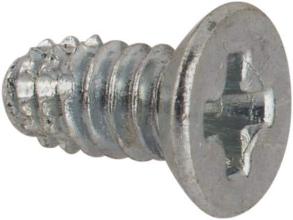 Value Collection - #4-40 UNC Thread, 1/4" OAL, #1 Phillips Drive Steel Thread Cutting Screw - Flat Undercut Head, Grade 1016-1024, Point Type F, Zinc-Plated Finish - USA Tool & Supply