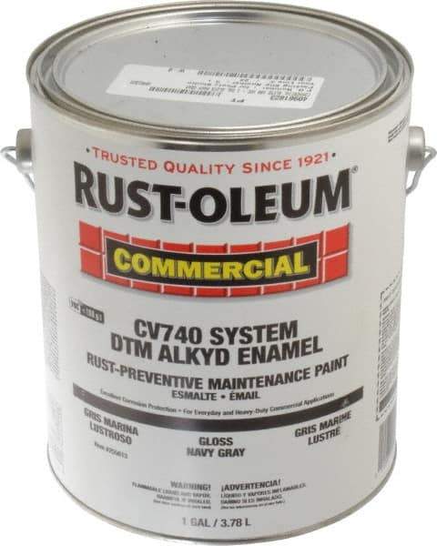 Rust-Oleum - 1 Gal Navy Gray Gloss Finish Alkyd Enamel Paint - 278 to 509 Sq Ft per Gal, Interior/Exterior, Direct to Metal, <100 gL VOC Compliance - USA Tool & Supply