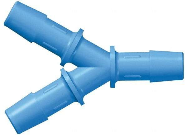 Made in USA - 1/8" Barb, Nylon Single Barbed Tube Y Connector - Blue, Male - USA Tool & Supply