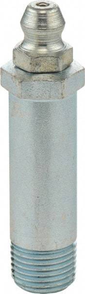Umeta - Straight Head Angle, 1/8-27 PTF Steel Standard Grease Fitting - 7/16" Hex, 1-3/4" Overall Height, 1-17/64" Shank Length, Zinc Plated Finish - USA Tool & Supply
