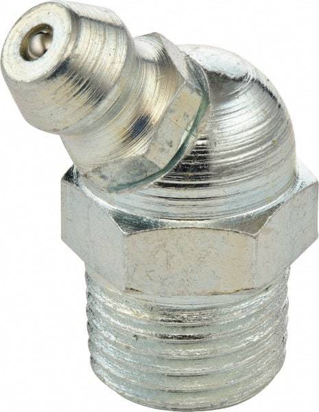 Umeta - 45° Head Angle, 3/8-18 PTF Steel Standard Grease Fitting - 17mm Hex, 25.5mm Overall Height, 7mm Shank Length, Zinc Plated Finish - USA Tool & Supply