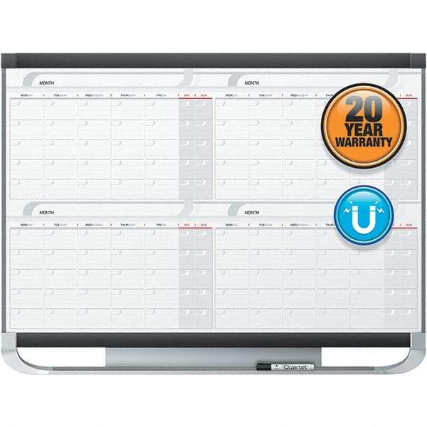 Quartet - 36" High x 48" Wide Magnetic Dry Erase Calendar - Fiberboard Frame, Includes Accessory Tray/Rail, Dry-Erase Marker & Mounting Kit - USA Tool & Supply