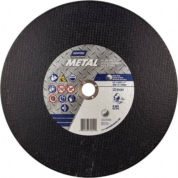Norton - 14" Aluminum Oxide Cutoff Wheel - 7/64" Thick, 1" Arbor - USA Tool & Supply