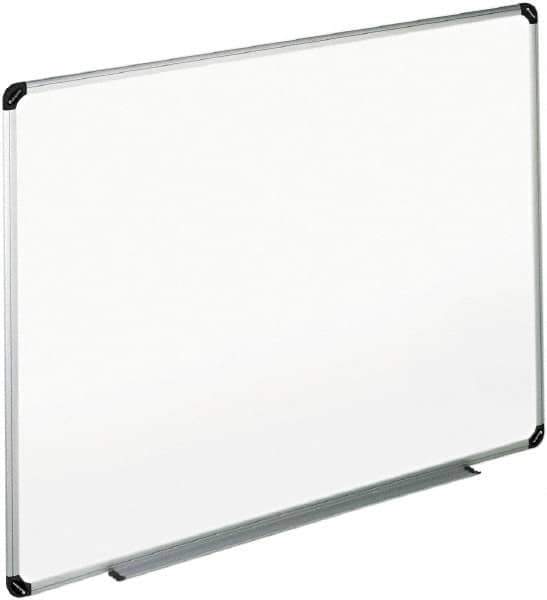 UNIVERSAL - 48" High x 72" Wide Erasable Melamine Marker Boards - Aluminum/Plastic Frame, 74.6" Deep, Includes Accessory Tray/Rail & Mounting Kit - USA Tool & Supply