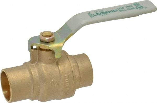 Legend Valve - 1" Pipe, Full Port, Brass Full Port Ball Valve - Bi-Directional, Sweat Ends, Quarter Turn Handle, 600 WOG, 150 WSP - USA Tool & Supply
