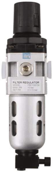 PRO-SOURCE - 1/2" NPT Port Standard 1 Piece Filter/Regulator FRL Unit - Polycarbonate Bowl, 106 SCFM, 145 Max psi, 112" High, Automatic Drain - USA Tool & Supply