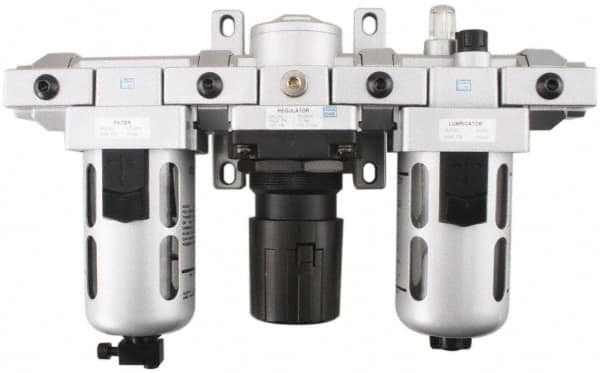 PRO-SOURCE - 1/4 NPT Intermediate 3 Pc Filter-Regulator-Lubricator FRL Unit with Pressure Gauge - USA Tool & Supply
