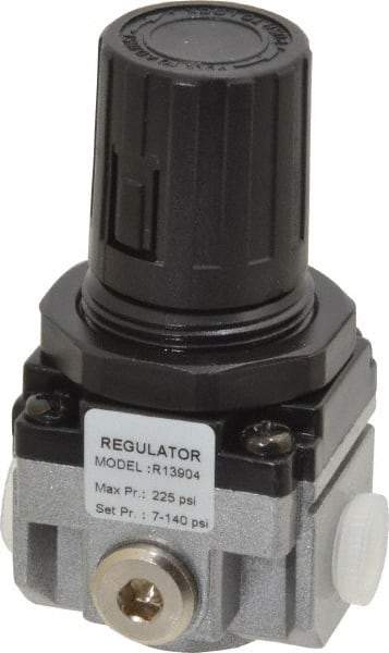 PRO-SOURCE - 1/8 NPT Port, 17 CFM, Aluminum Miniature Regulator - 7 to 145 psi Range, 220 Max psi Supply Pressure, 1/8" Gauge Port Thread, 1.56" Wide x 3.19" High - USA Tool & Supply