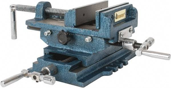 Interstate - 5-5/16" Jaw Opening Capacity x 1-5/16" Throat Depth, Horizontal Drill Press Vise - 5" Wide x 1-5/16" High Jaw, Cross Slide Base, Standard Speed, 10" OAL x 5.3" Overall Height, Cast Iron - USA Tool & Supply