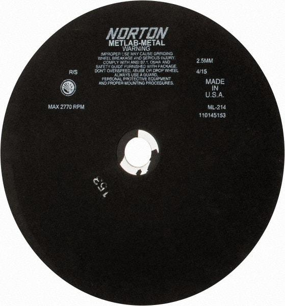 Norton - 13-3/4" Aluminum Oxide Cutoff Wheel - 0.098" Thick, 1-1/4" Arbor, 2,770 Max RPM, Use with Stationary Tools - USA Tool & Supply
