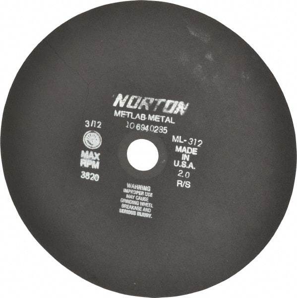 Norton - 12" Aluminum Oxide Cutoff Wheel - 0.078" Thick, 1-1/4" Arbor, 3,820 Max RPM, Use with Stationary Tools - USA Tool & Supply