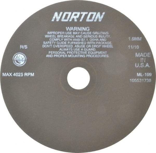 Norton - 9" Aluminum Oxide Cutoff Wheel - 0.063" Thick, 1-1/4" Arbor, 4,025 Max RPM, Use with Stationary Tools - USA Tool & Supply