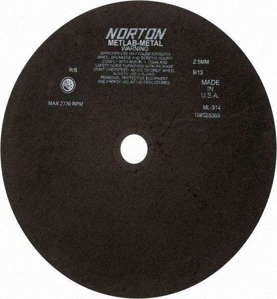 Norton - 13-3/4" Aluminum Oxide Cutoff Wheel - 0.098" Thick, 1-1/4" Arbor, 2,770 Max RPM, Use with Stationary Tools - USA Tool & Supply
