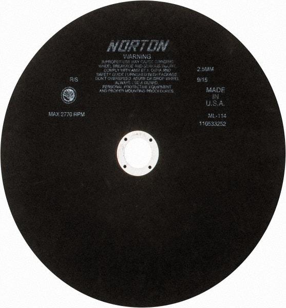 Norton - 13-3/4" Aluminum Oxide Cutoff Wheel - 0.098" Thick, 1-1/4" Arbor, 2,770 Max RPM, Use with Stationary Tools - USA Tool & Supply