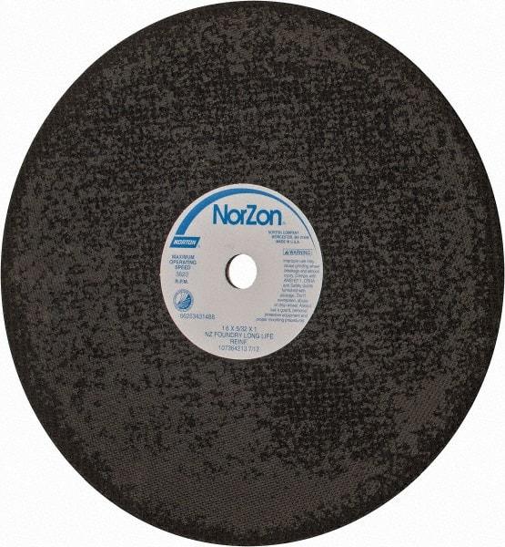 Norton - 16" Zirconia Alumina Cutoff Wheel - 5/32" Thick, 1" Arbor, 3,820 Max RPM, Use with Stationary Grinders - USA Tool & Supply