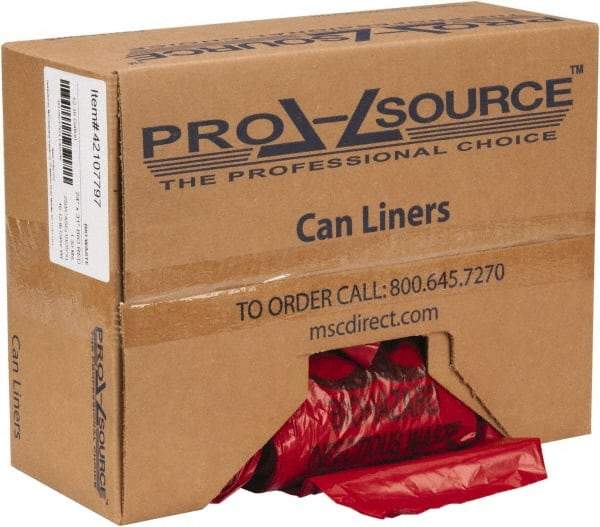 PRO-SOURCE - 16 Gal Capacity, Red, Hazardous Waste Bag - 1.3 mil Thick x 24" Wide x 31" High, Roll - USA Tool & Supply