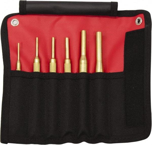 Mayhew - 12 Piece, 1/16 to 1/2", Pin Punch Set - Round Shank, Brass, Comes in Kit Bag - USA Tool & Supply