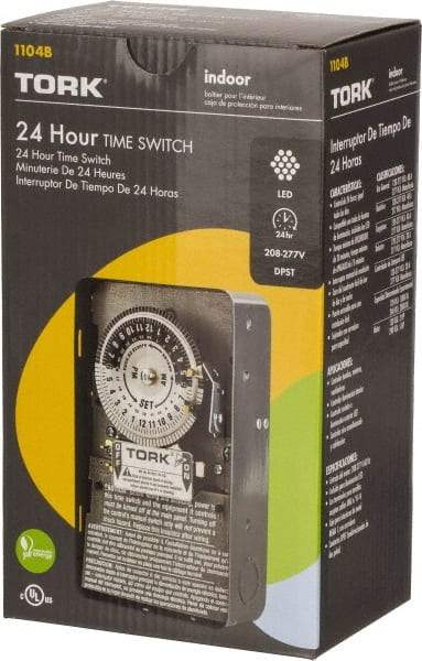 TORK nsi - 20 min to 22 hr Indoor Analog Mechanical Timer Switch - 12 On/Off, 208 to 277 Volts, 60 Hz, 11,080 Watts, 12 Modes - USA Tool & Supply