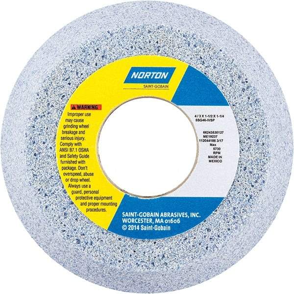 Norton - 4" Diam x 1-1/4" Hole x 1-1/2" Thick, I Hardness, 46 Grit Surface Grinding Wheel - Ceramic, Type 11, Coarse Grade, 5,730 Max RPM - USA Tool & Supply