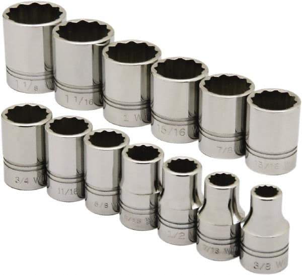 Ability One - 1/2" Drive Socket Set - 12 Points, 3/8" to 1-1/8" Range, Inch Measurement Standard - USA Tool & Supply