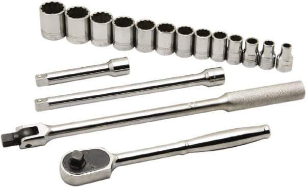 Ability One - 1/2" Drive Socket Set - 12 Points, 3/8" to 1-1/8" Range, Inch Measurement Standard - USA Tool & Supply