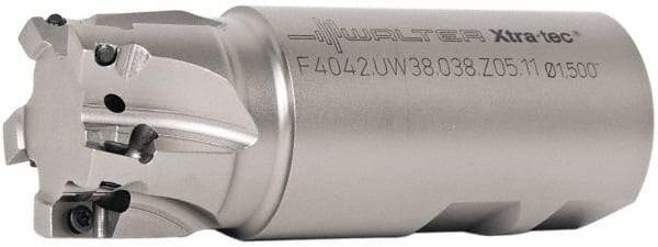 Walter - 38mm Cut Diam, 11mm Max Depth of Cut, 1-1/2" Shank Diam, 4.065" OAL, Indexable Square Shoulder End Mill - AD.T 1204.. Inserts, Weldon Shank, 90° Lead Angle - USA Tool & Supply