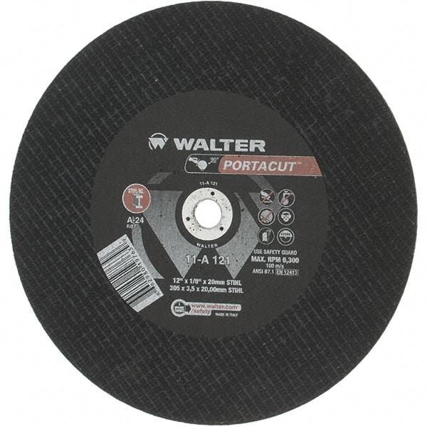 Value Collection - 12" 24 Grit Aluminum Oxide Cutoff Wheel - 1/8" Thick, 20mm Arbor, 6,300 Max RPM - USA Tool & Supply