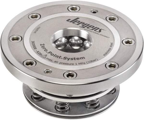 Jergens - ZPS Pneumatic CNC Quick Change Clamping Module - 1 Module Center, M22 Top Mount, 25 kN Retention Force, 8 bar (116 Lb/Sq In) Unlocking Pressure, 0.005mm Repeatability - USA Tool & Supply