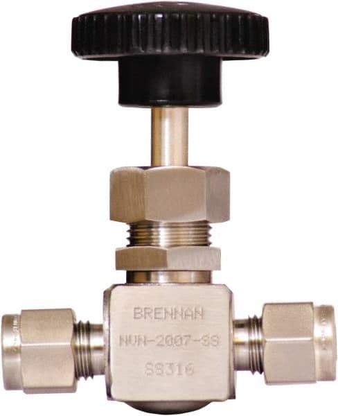 Brennan - 1/4" Pipe, Straight Needle Valve - PTFE Seal, Tube Ends, Stainless Steel Valve, 6,000 Max psi - USA Tool & Supply