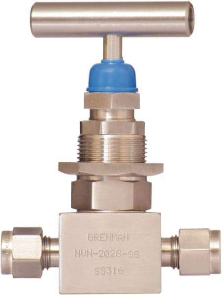 Brennan - 1/2" Pipe, Straight Needle Valve - PTFE Seal, NPT Ends, Stainless Steel Valve, 6,000 Max psi - USA Tool & Supply