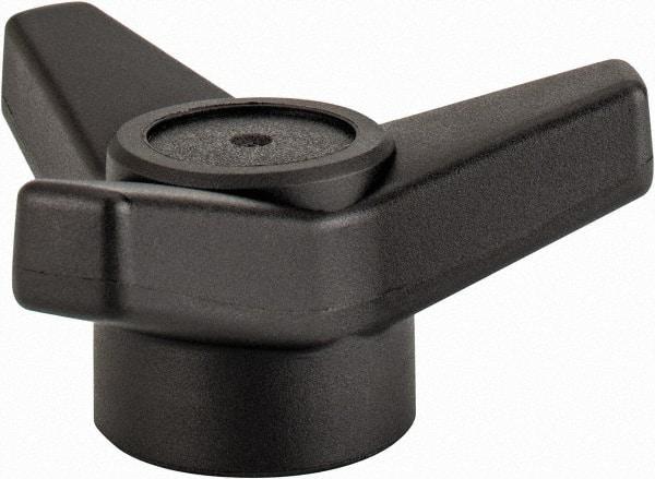 Elesa - 3-1/8" Head Diam, 3/8-16 Hole, 1.375" High, Glass Fibre Reinforced Technopolymer 3 Arm Knob - 1-1/4" Hub Diam, 1.18 Head Height, Female Insert Style, 11/16 Hole Depth, Black - USA Tool & Supply