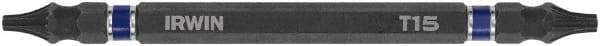 Irwin - T10 x T15 D/E Torx Screwdriver Bit - 1/4" Hex Drive, 4" OAL - USA Tool & Supply