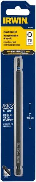 Irwin - T15 Torx Bit - 1/4" Hex Drive, 6" OAL - USA Tool & Supply
