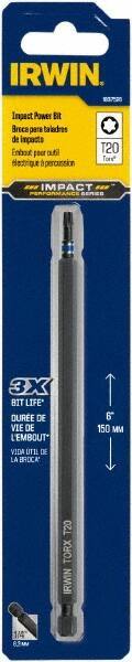 Irwin - T20 Torx Bit - 1/4" Hex Drive, 6" OAL - USA Tool & Supply
