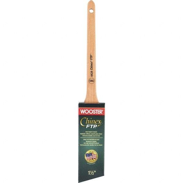 Wooster Brush - 1-1/2" Angled Synthetic Angular Brush - 2-3/16" Bristle Length, 7-1/8" Maple Handle - USA Tool & Supply