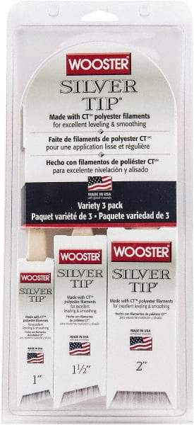 Wooster Brush - 1, 1-1/2 & 2" Angle/Flat Polyester General Purpose Paint Brush Set - 2-3/16, 2-7/16 & 2-11/16" Bristle Length, 7-1/2" Wood Handle - USA Tool & Supply