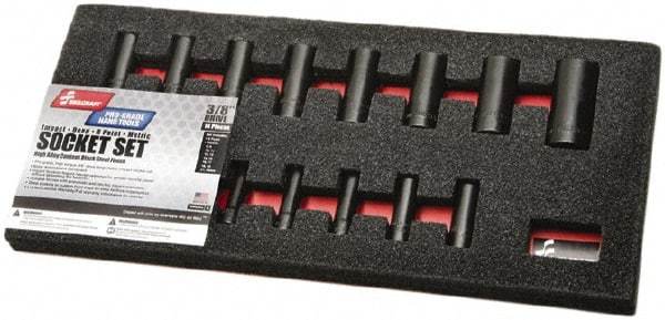 Ability One - 14 Piece 3/8" Drive Deep Well Impact Socket Set - 6 Points, 8mm to 24mm Range, Inch Measurement Standard - USA Tool & Supply