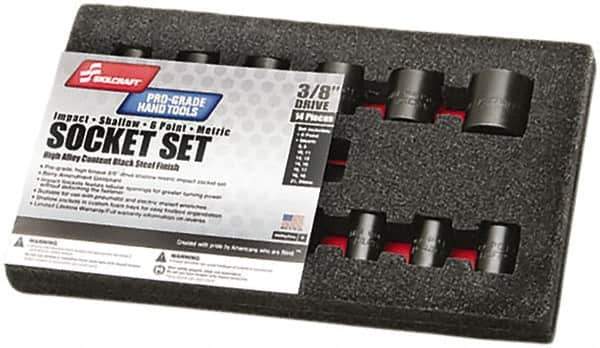 Ability One - 14 Piece 3/8" Drive Impact Socket Set - 6 Points, 8mm to 24mm Range, Inch Measurement Standard - USA Tool & Supply