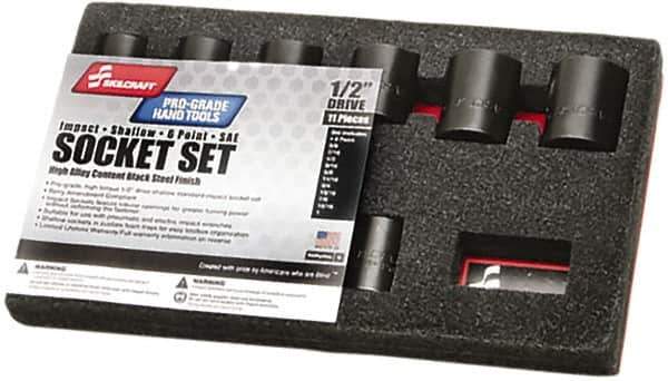 Ability One - 11 Piece 3/8" Drive Impact Socket Set - 6 Points, 3/8" to 1" Range, Inch Measurement Standard - USA Tool & Supply
