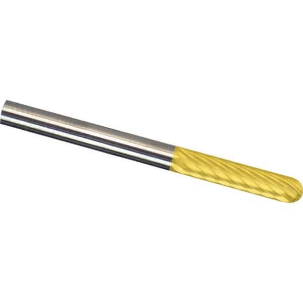 Made in USA - 6mm Cut Diam, 0.2362" Shank Diam, Cylinder with Radius Head Double Cut Burr - Carbide, 25mm LOC, 50mm OAL - USA Tool & Supply