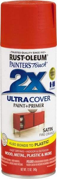 Rust-Oleum - Fire Orange, Satin, Enamel Spray Paint - 8 Sq Ft per Can, 12 oz Container, Use on Multipurpose - USA Tool & Supply