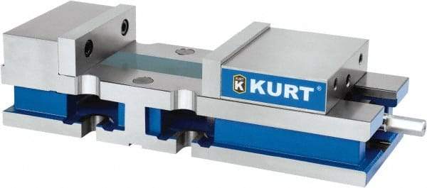 Kurt - 8" Jaw Width, 10-1/4" Jaw Opening Capacity, Horizontal Stationary Machine Vise - Reverse Manual Operation, 1 Station, 24" Long x 6" High x 1" Deep, 6" Jaw Height, 100 Lb Max Clamp Force, Ductile Iron - USA Tool & Supply