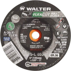 WALTER Surface Technologies - 36 Grit, 7" Wheel Diam, 3/16" Wheel Thickness, 7/8" Arbor Hole, Type 29 Depressed Center Wheel - Aluminum Oxide, 8,600 Max RPM - USA Tool & Supply