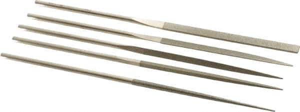 PFERD - 5 Piece Diamond Pattern File Set - 5-1/2" Long, Fine Coarseness, Set Includes Half Round, Hand, Round, Square, Three Square - USA Tool & Supply