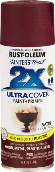 Rust-Oleum - Claret Wine, Satin, Enamel Spray Paint - 8 Sq Ft per Can, 12 oz Container, Use on Multipurpose - USA Tool & Supply