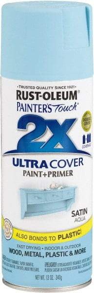 Rust-Oleum - Aqua, Satin, Enamel Spray Paint - 8 Sq Ft per Can, 12 oz Container, Use on Multipurpose - USA Tool & Supply