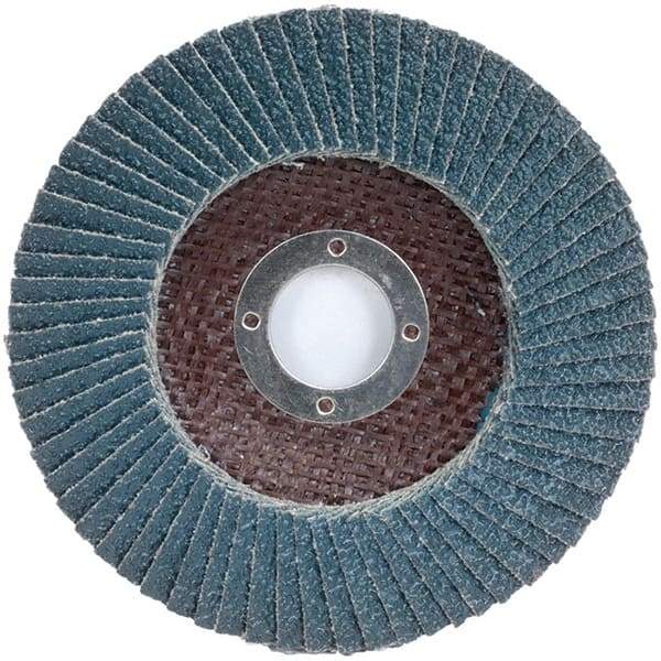 Merit Abrasives - 120 Grit, 7" Disc Diam, 7/8" Center Hole, Type 27 Zirconia Alumina Flap Disc - 8,600 Max RPM, Fiberglass Backing, Arbor Attaching System, Coated - USA Tool & Supply